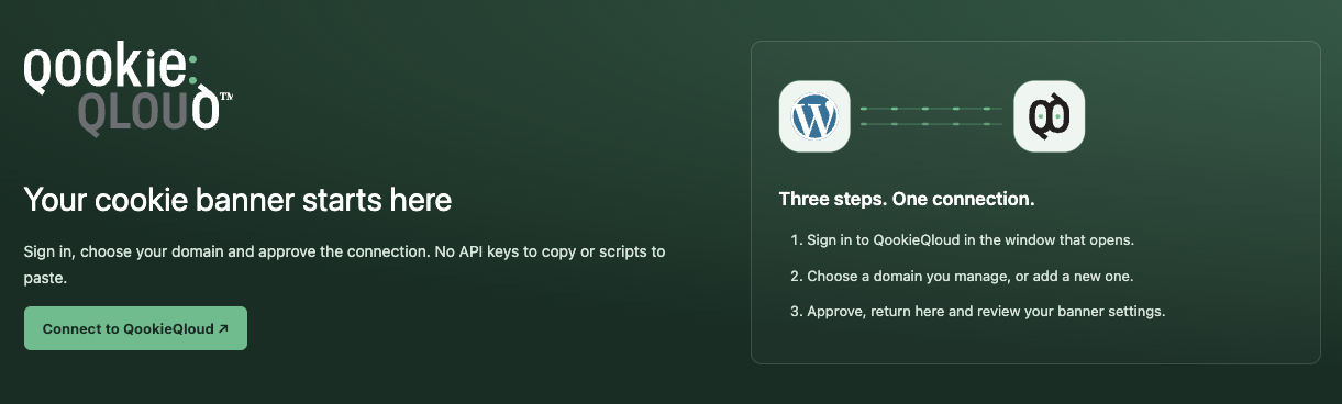 Pantalla inicial de conexión de WordPress