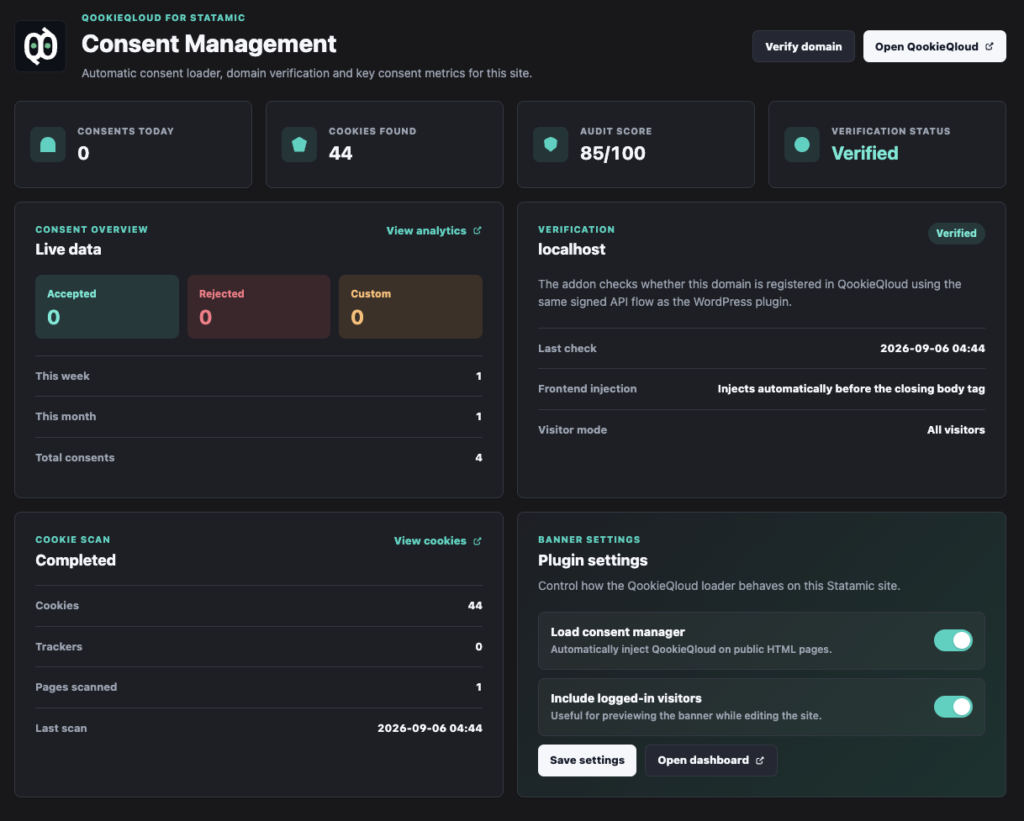 QookieQloud Dashboard for Statamic